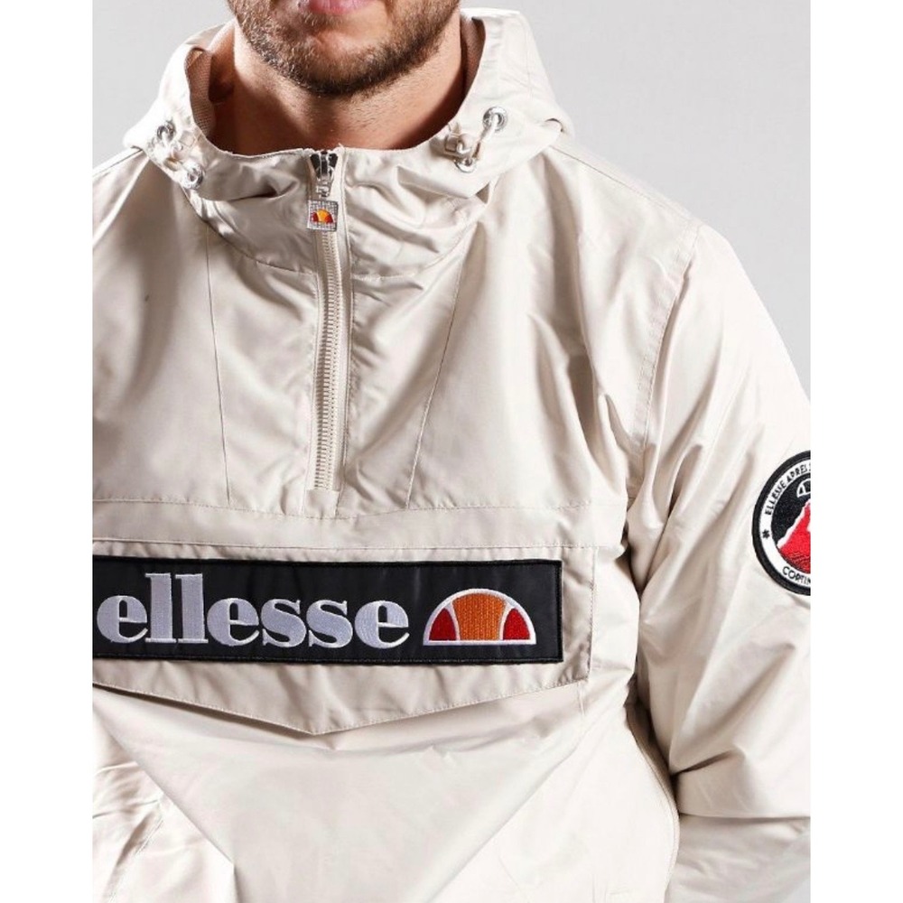 Ellesse Mont Mens Khaki Tan 1/4 Zip Anorak Hooded Windbreaker Jacket Large